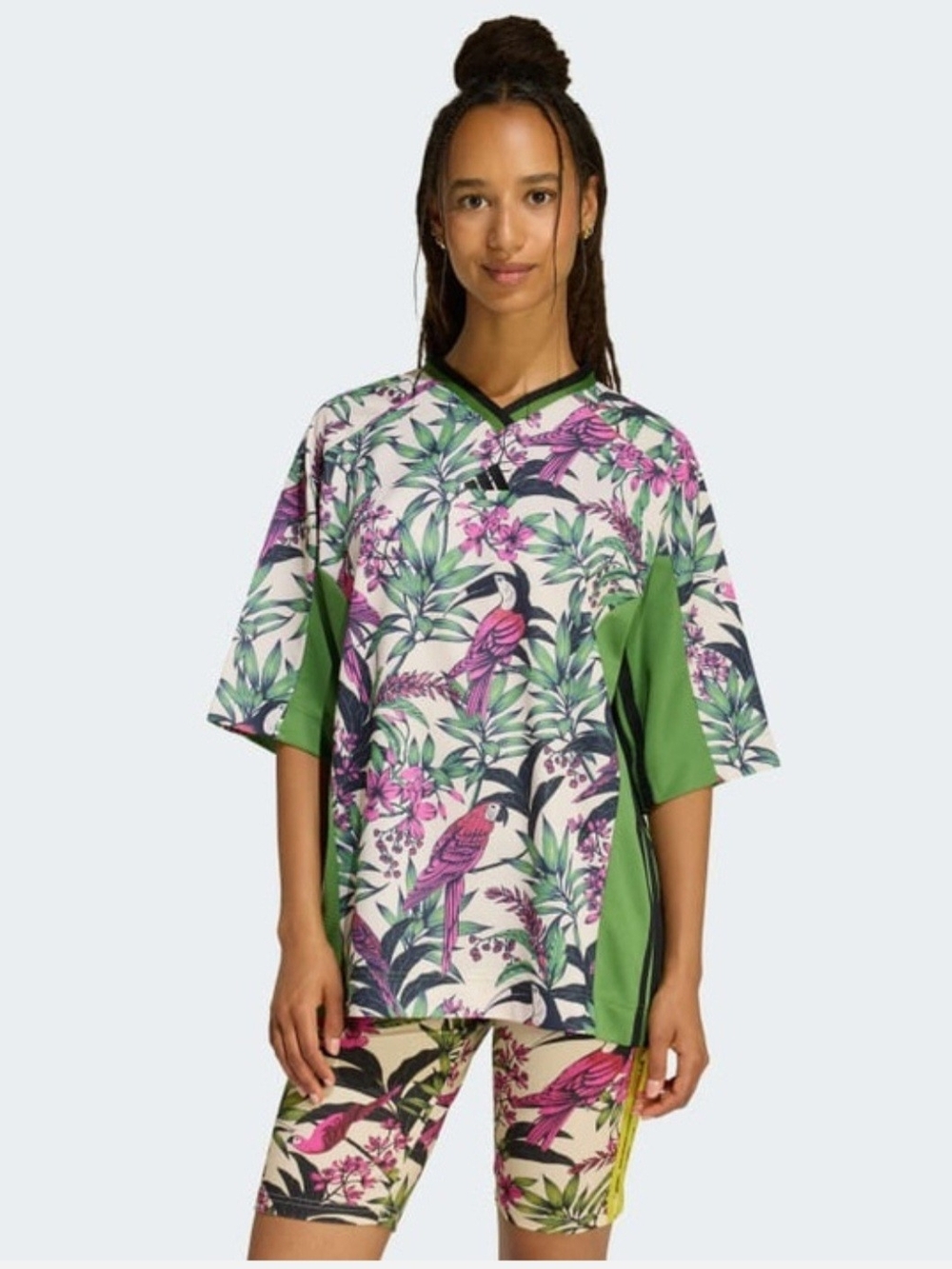 adidas FARM RIO Tropical Floral & Pink Parrot Jersey with Green Panels